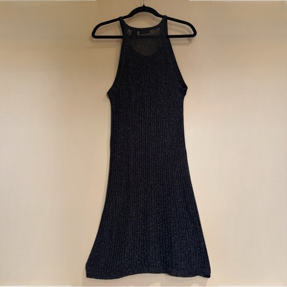 Tahari Black Sparkly Crochet/Knit Cover Up Midi Dress - Picture 2 of 4